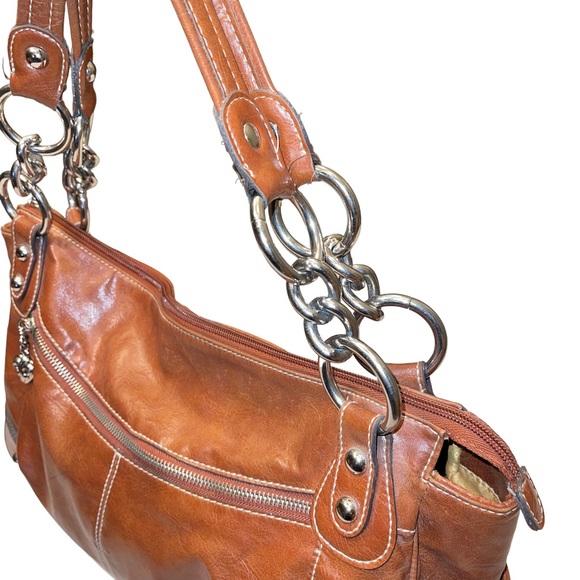 Kathy Van Zeeland Handbag Beown Faux Leather Zip Close Double Straps - Picture 3 of 12